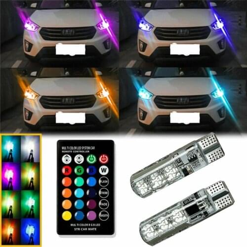 2PCS LED RGB T10 6SMD Remote Control Color Bulb Parking Light Car Light Car Decoration Lights Decorative Lamp Car Accessories