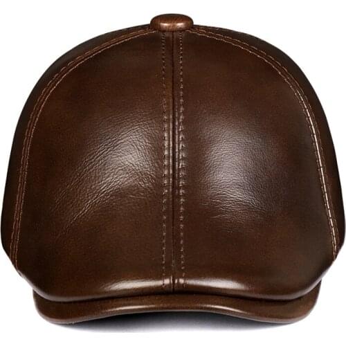 2020 100% real Genuine leather hat male hat cowhide casual beret cap autumn and winter forward cap