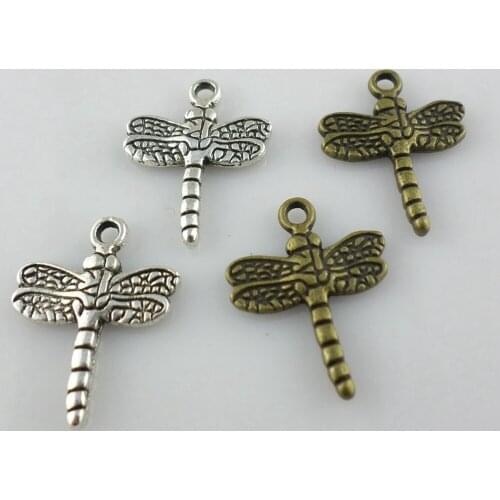 40pcs Tibetan Silver/Bronze Dragonfly Charms Crafts Pendants 16x20mm Jewelry Findings