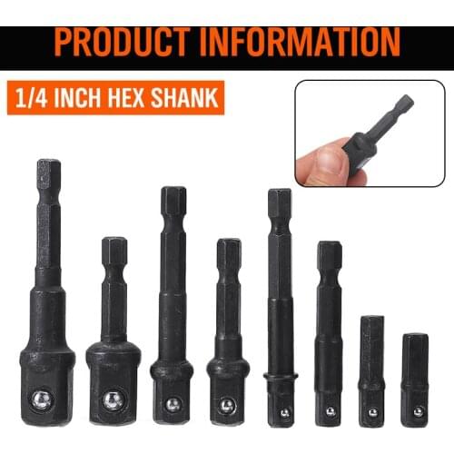 8PCS Hex Shank Impact Wrench Driver Socket Adapter Drill Chucks Socket Extension Bit Adapter 1/4 3/8 1/2 Power Tool Parts