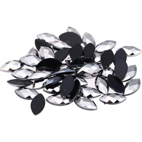 Loose DIY Hematite Grey Color Flatback Acrylic Rhinestones Loose Faceted Eye Shape Bling Acrylic Stone Hand Craft Art Decoration