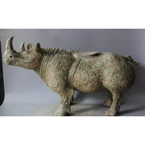Fast shipping USPS to USA S2525 22" Old Archaic Chinese Dynasty Bronze FINEino FINEinoceros Statue Sculpture