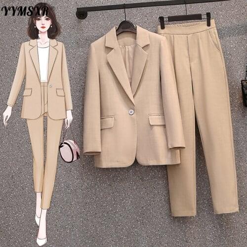 Long Womens Professional Wear Spring and Autumn New All-match One-button Ladies Blazer + Casual Slim Trousers Two-piece Suit