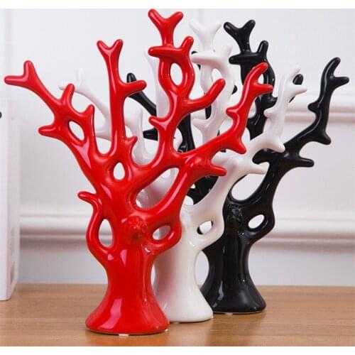 Porcelain Coral Tree Shape Ornaments Home Decor Crafts Ceramic Fortune Tree Cabinet Figurines Ornaments 5 Colors Optio