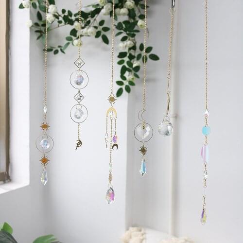 Crystal Star Moon Dream Catcher Wind Chime Car Pendent Accessories Ornaments For Home Room Wall Decor Window Garden Decoration
