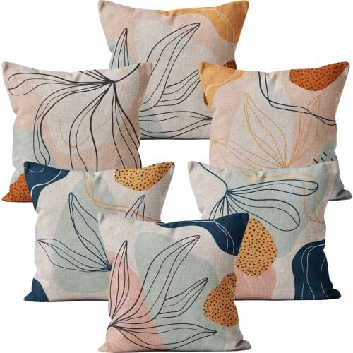 Art Cushion Cover Beige Linen Flower Throw Pillow Case Car Decor Home Decoration 45x45 40*40 Abstract Decorative Pillowcase