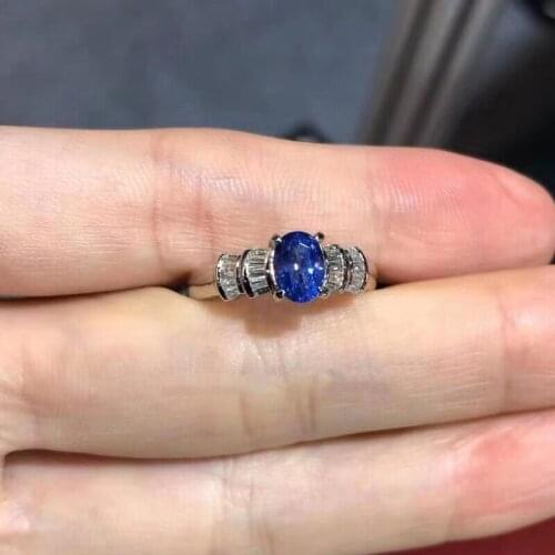 Blue sapphire ring for women jewelry real 925 silver oval natural gemstone good color party gift birthstone 4x6mm size