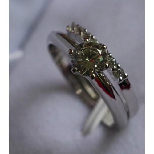 Brand Quality 2CT NSCD Diamond Engagement Solitaire Rings Set Band Sterling Silver Ring Wedding Band Jewelry White Gold Plated