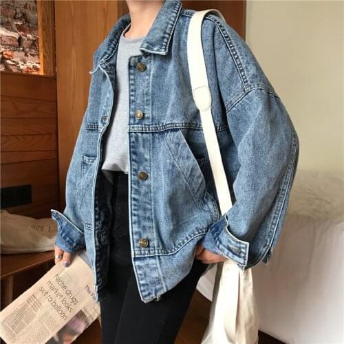 Vintage Denim Women Jacket Spring Korean Style Long Sleeve Solid Loose Coat Autumn Female Casual Jean Outerwear