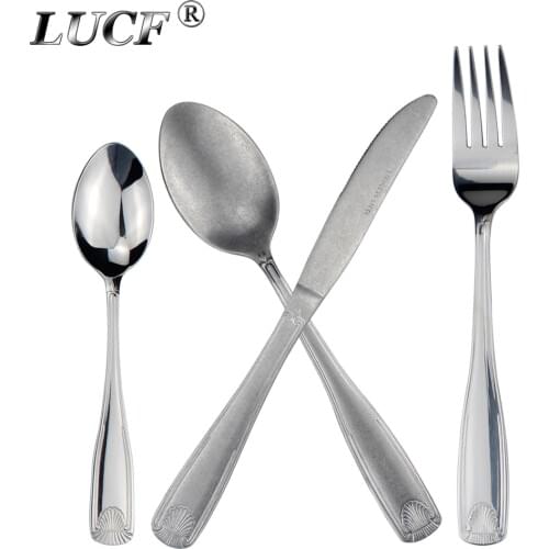 LUCF Popular vintage style Stainless Steel Western Dinnerware antique finish craft Single sale Retro Cutlery Fork/Knife/Spoon