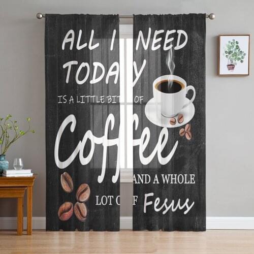 Youth Bedroom Sheer Curtains Retro Coffee Beans Kitchen Study Curtains Living Room Holiday Decor Tulle Curtains