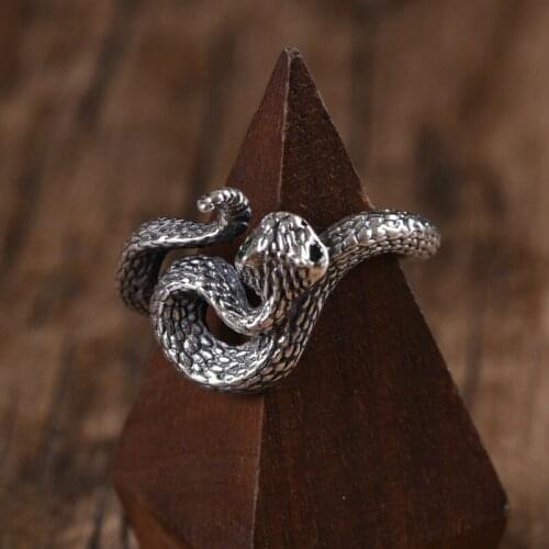 BOCAI New Real Pure S925 Silver Jewelry Vintage Snake Open Man Ring Unique male Style Rattlesnake Ring for Man