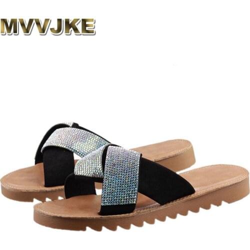 MVVJKE Womens shoes and slippers outside the new summer diamond of2020 shiny around the rope color flat bottom slipper