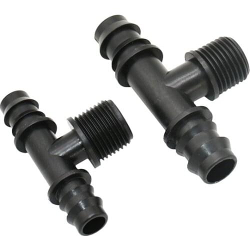 Male thread 1/2" to16mm 20mm Garden hose tee water splitter G1/2 to 1/2 3/4 2-way tee barb connector 50pcs