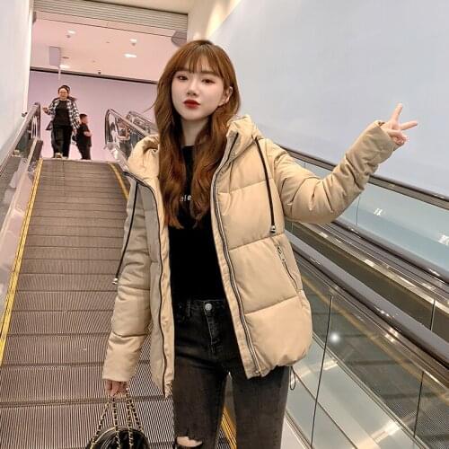 Hooded Solid Casual Short Jacket for Women Winter Thick Loose Ladies Coat Female Warm Cotton Padded Zipper Jackets with Pockets