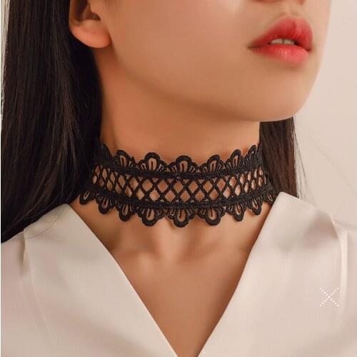 New Collares Sexy Gothic Chokers Crystal Black Lace Neck Choker Necklace Vintage Victorian Women Chocker Steampunk Jewelry