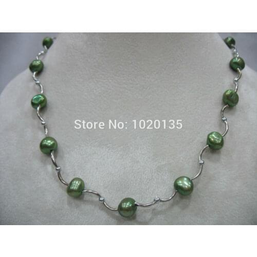Freshwater pearl baroque green 8-9mm necklace 17inch wholesale beads nature