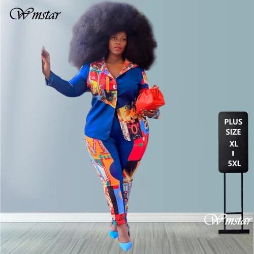 Plus Size Clothing XL-4XL Two Piece Set Women Print Jacket Shirt Pants Outfit Office Ladies Fall Winter Wholesale Dropshipping