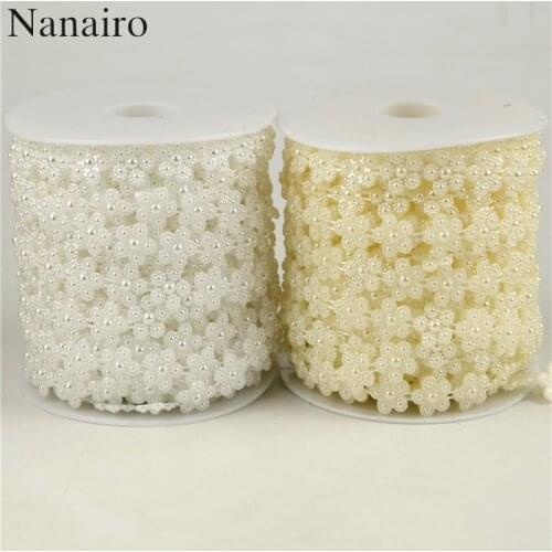 3 Meters Plum Style Fishing Line Artificial Pearls Beads Chain Garland Flowers Wedding Party Decoration Supply Beige/White