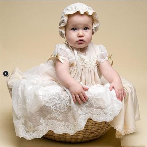 Champagne Lace Christening Gowns For Baby Girls Jewel Neck Cheap Long Baptism Dresses Custom Made First Communication Dresses