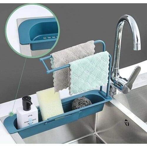 Telescopic Sink Shelf Soap Sponge Drain Rack Storage Basket Bag Faucet Holder Household Adjustment Rack Home Kitchen Storage
