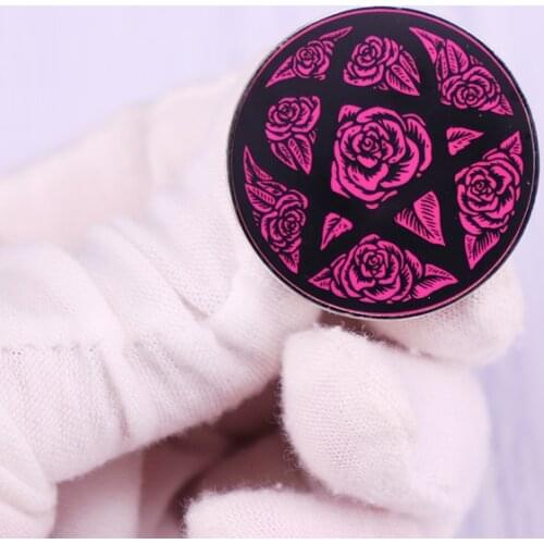 Deep Purple Rose Floral Five-pointed Star Pin Button Badge