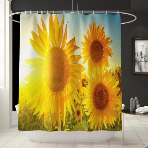 3D Printed Sunflowers Waterproof Fabric Bathroom Curtain Shower Curtains Set Anti-skid Rugs Toilet Lid Cover Bath Mat