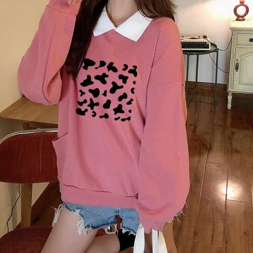 Cute Milk Cow Print Goth Clothes Cotton Women Punk Gothic Sweatshirt Vintage Harajuku Hoodie Women Soft Long Sleeve Teens Tops