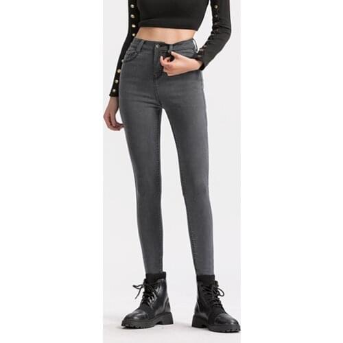 Women Jeans American Style High Waist Elastic Skinny Pencil Pants Denim Trousers Fashion Pantalones Vaqueros Mujer grey
