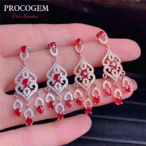 New Natural RED Ruby Drop Earrings for Women Party wedding PROCOGEM Genuine gemstones Fine jewelry 925 Sterling Silver #773