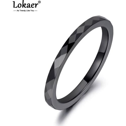 Lokaer Trendy 2mm Black & White Cutting Ceramics Rings Jewelry Classic Wedding Engagement Rings For Women Anneaux Anillos R19051
