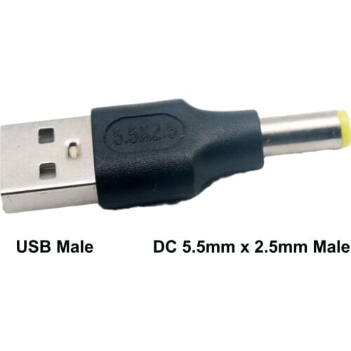 1pcs USB 2.0 Type A Male To 5.5mm x 2.5mm Plug 5V DC Power Supply Adapter Connector Converter