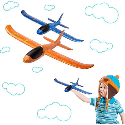 2pcs Toy Airplane Manual Throwing Funny Challenge Outdoor Sports Toy Model Foam Plane With Blue & Orange Colors
