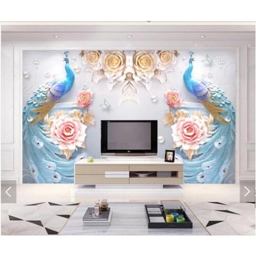 3D Embossed Peacock Peony Flower Wall Mural Photo Wallpaper Wall Paper Contact Paper Floral Murals Papel De Parede Painting