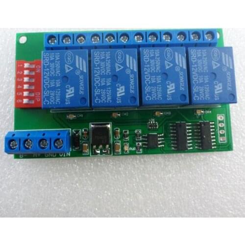 4CH 12V Modbus RTU PC UART RS485 Relay Board for PLC Lamp LED PTZ Camera Control Remote control switch