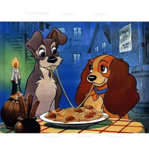 5D Diy Diamond Painting Cross Stitch Full Square Round Drill Cartoon Lady Tramp Diamond Embroidery Needlework Mosaic Kits Decor