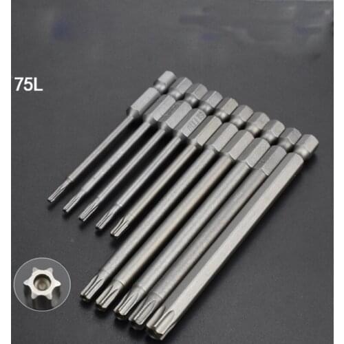 75mm Torx Driver Screwdriver Bit Set with Hole S2 Steel Magnetic Electric Batch 1/4 Inch Hex Shank Screw Driver Kit Tools