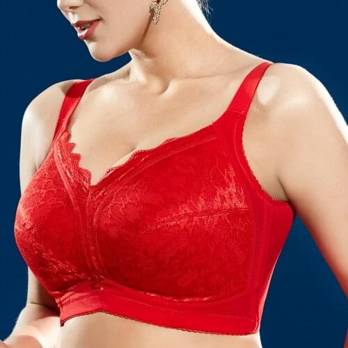 Women Full Coverage Wire Free Non-Foam Plus Size Floral Lace Bra 34 36 38 40 42 44 46 48 B C D E F G H I J