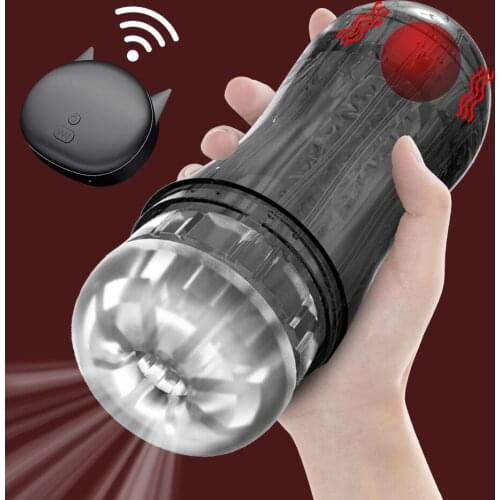 10 Frequency Vibrating Bead Male Air Negative Pressure Real Cat Sucking Training Airplane Cup Male Sex Toy Masturbation Cup