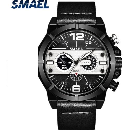 SMAEL New Mens Watches Leather Clock Male Chronograph Waterproof Creative Wristwatch Quartz Sport Watch Men Relogio Masculino