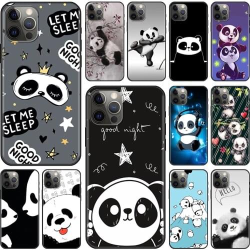 Phone Case For Apple iPhone 11 12 Pro Max XR 7 8 Plus SE 2020 Black Soft Cover X XS 6 6s 5 5s Luxury Shell Funny Cute Panda Fall