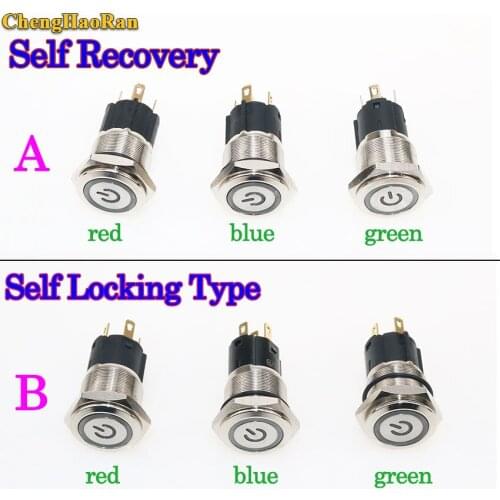 ChengHaoRan 1pcs 16mm Light Hot Car Auto Metal LED Power Push Button Switch Self locking Type On-off Self Recovery waterproof