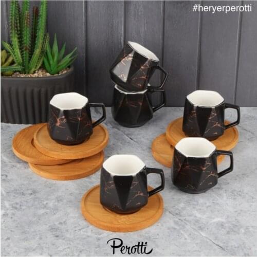 Black Marble Pattern Prism Porcelain Bamboo Plate Coffee Cup Pad
