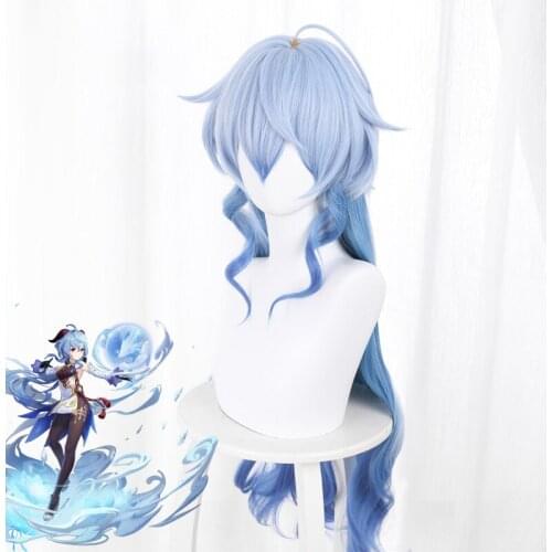 Genshin Impact Gan Yu Cosplay Wig Game Light Blue Gradient Long Curly Synthetic Hair High Temperature Resistance Wig Halloween