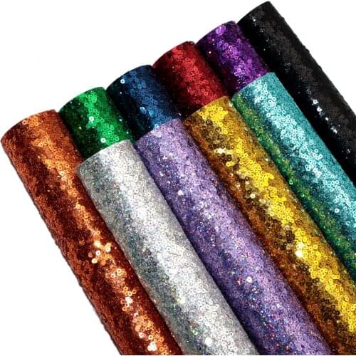 Holographic Laser Faux Leather Sheets Solid Color Shimmer Round Sequins Synthetic Leather Fabric 20x33cm for DIY Hair Bows Craft