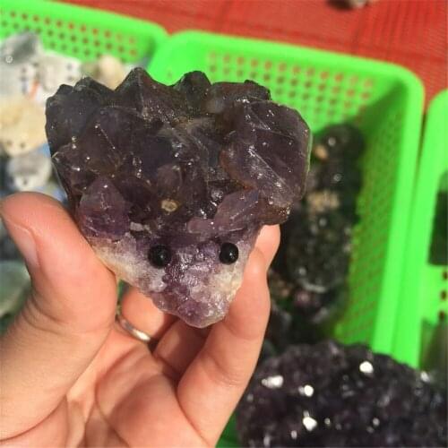 Hot sale natural amethyst quartz crystal cluster hedgehog reiki healing hand carved furnishing articles
