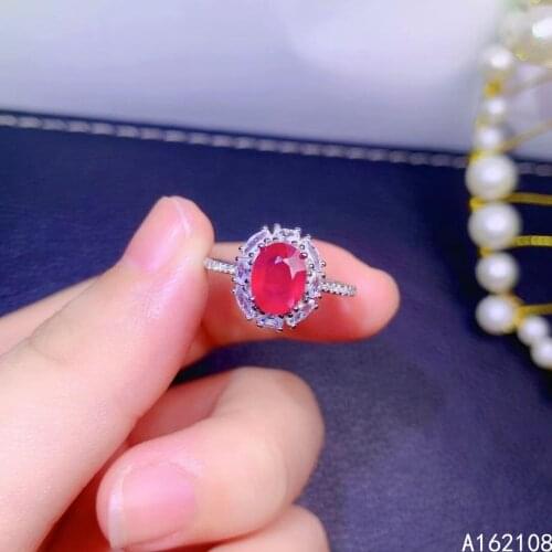 Fine Jewelry 925 Sterling Silver Inset With Natural Gemstone Womens Luxury Lovely Oval Ruby Adjustable Ring Support Detection