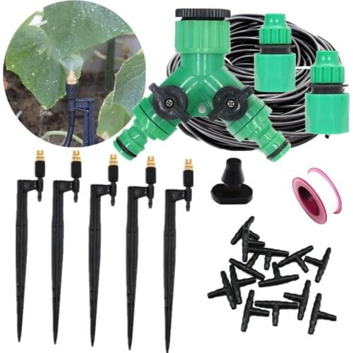 15/25/30m Y Hose Splitter Watering Kits Brass Misting Sprinkler With 20cm Spike For Garden Potted Plant Irrigation