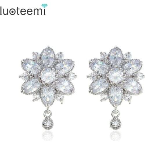 LUOTEEMI Fashion Vintage Jewelry Top Quality Marquise Cut Princess Flower CZ Earrings for Women Bridal Wedding Dress Accessories