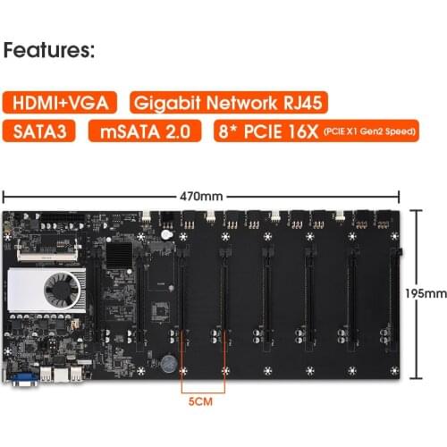 Onboard 1037U CPU HM77 Chipset VGA HDMI 8-GPU Bitcoin motherboards for miner PCI-E 16X Cryptocurrency Mining BTC Motherboard
